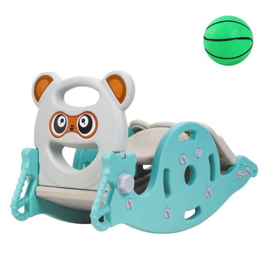 4-in-1 Kids Slide & Rocking Horse, Convertible Playground Toy with Basketball Hoop for Toddlers