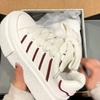 Fashion Trendy Best - Selling White Chunky Sneakers, Burgundy Stripes & Thick Laces, Retro Y2K Vibe, Ideal for Daily Casual