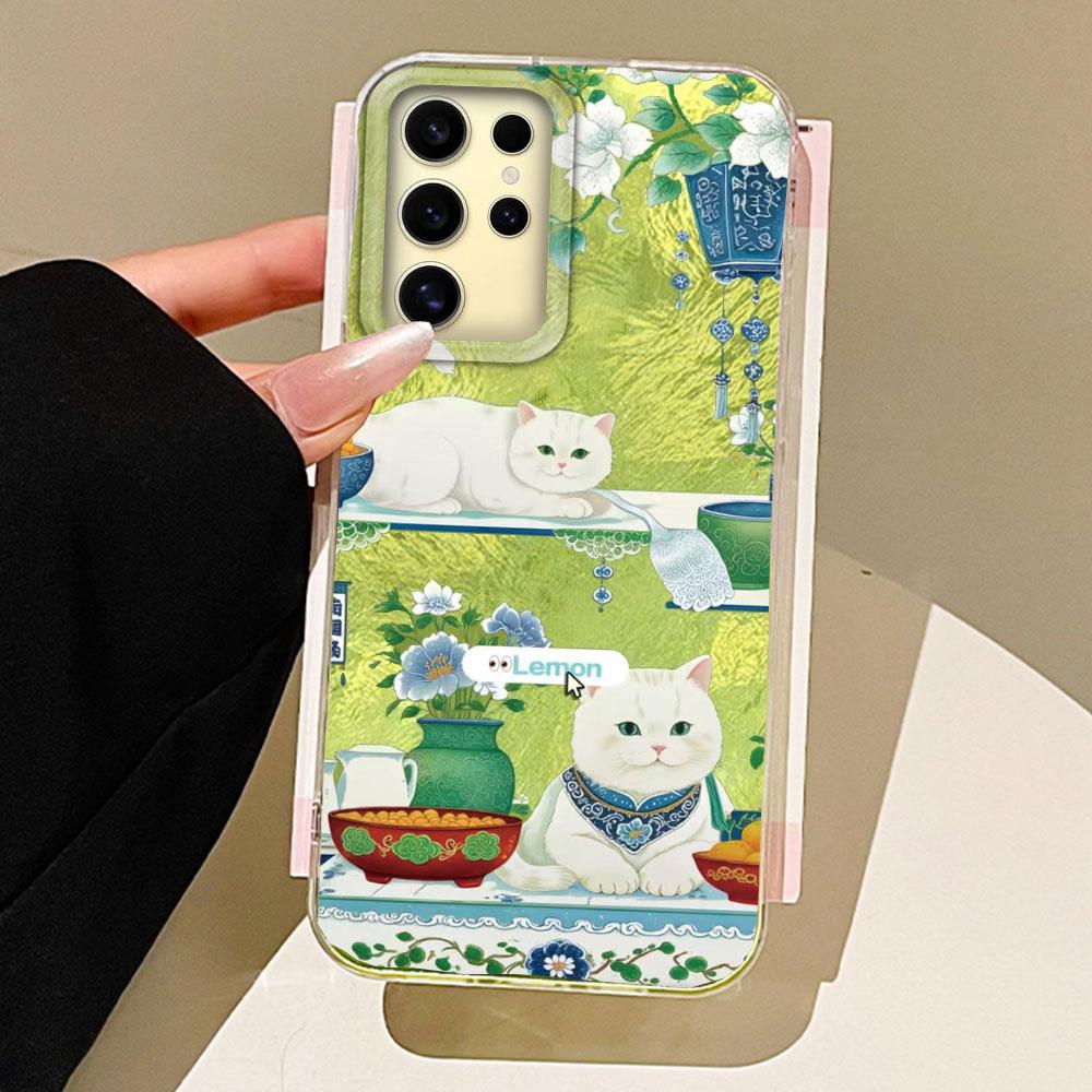 Szerencse Macska Örvény Textúra Női Lány Telefon Tok Samsung Galaxy S25 Edge S24 S23 S22 S21 FE Plus Ultra Hátlap Táska Borító