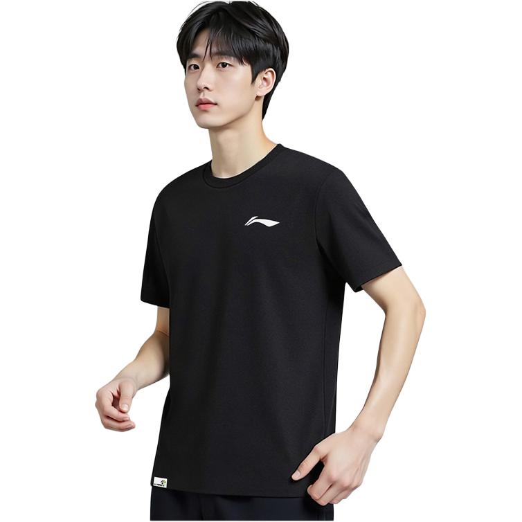 Li-Ning T-shirt Sportiva Casual Traspirante Comoda a Manica Corta Unisex alla Moda Semplice Versatile Nera ATSV677-1