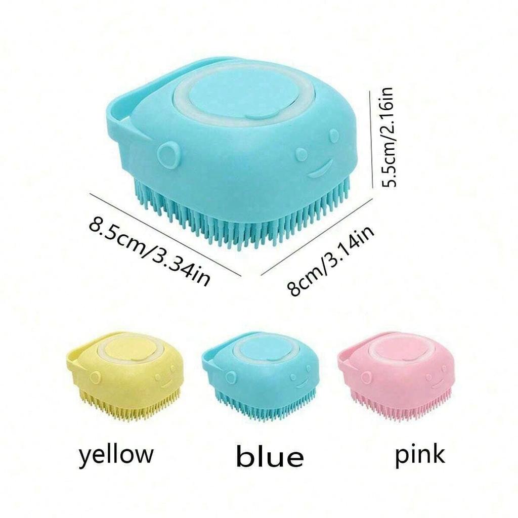 1pc Summer Pet Bath Brush, Silicone Massage Rubber Grooming Tool with Shampoo Storage for Dogs and Cats