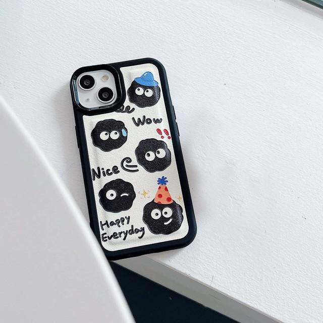 

Черный мультяшный милый чехол со смайликом для iPhone Xr Xsmax X 11 13 Promax 12 14 Pro Max Plus Прекрасный чехол для телефона Conque Cover for iphone 11PROMAX