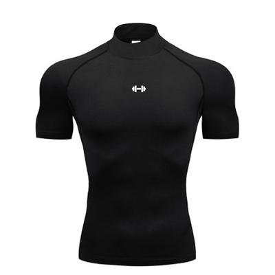 T-shirts de Compression Homme Été T-shirts de Course Col Roulé Élastique Séchage Rapide T-shirts de Sport Athlétique Gym Entraînement Chemise à Manches Courtes