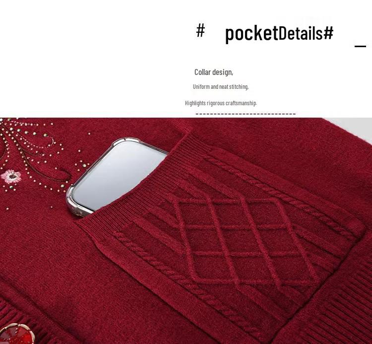 Warmer Herbst- & Winterpullover für Frauen mittleren und höheren Alters - Bestickte Strickware mit Samtfutter