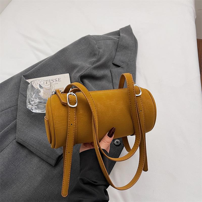 Портативная сумка-цилиндр простая и модная зимняя новая трендовая сумка через плечо женская нишевая сумка подмышку женская коричневый