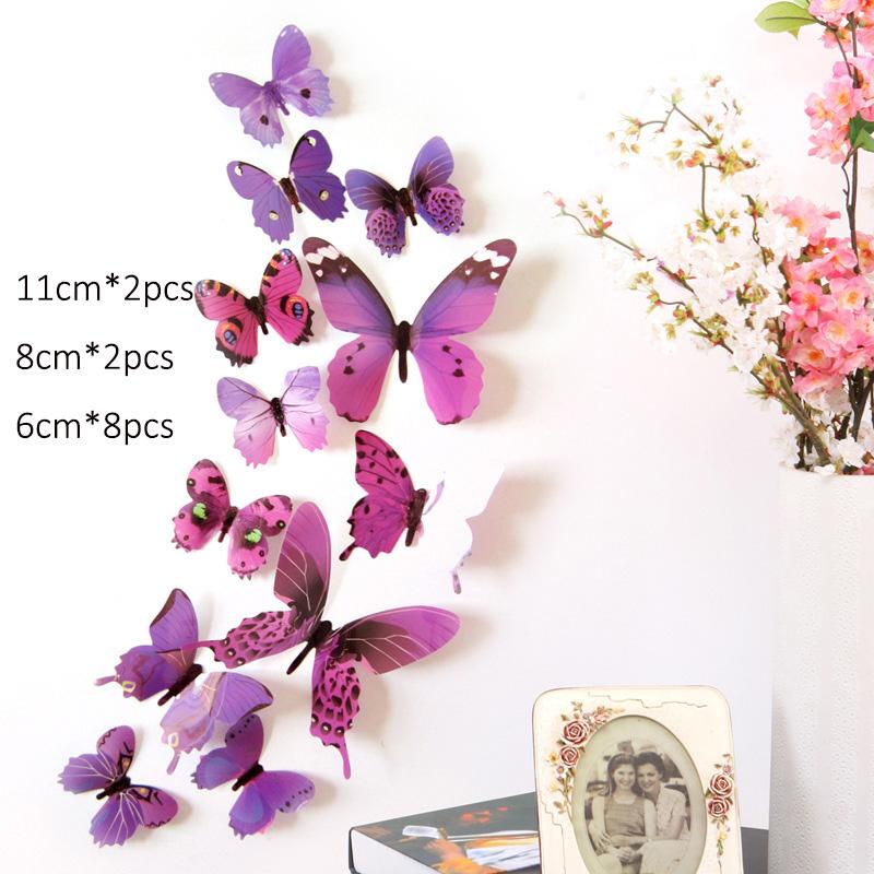 12Pcs 3D Butterfly Wall Stickers Living Room Bedroom Background Refrigerator Decoration PVC Simulated Butterflies Stickers