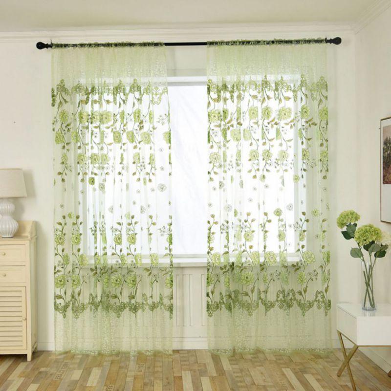 

2pcs Lace Mesh Curtain Embroidered Floral Translucent Gauze Curtain Rod-pocket 100*200cm