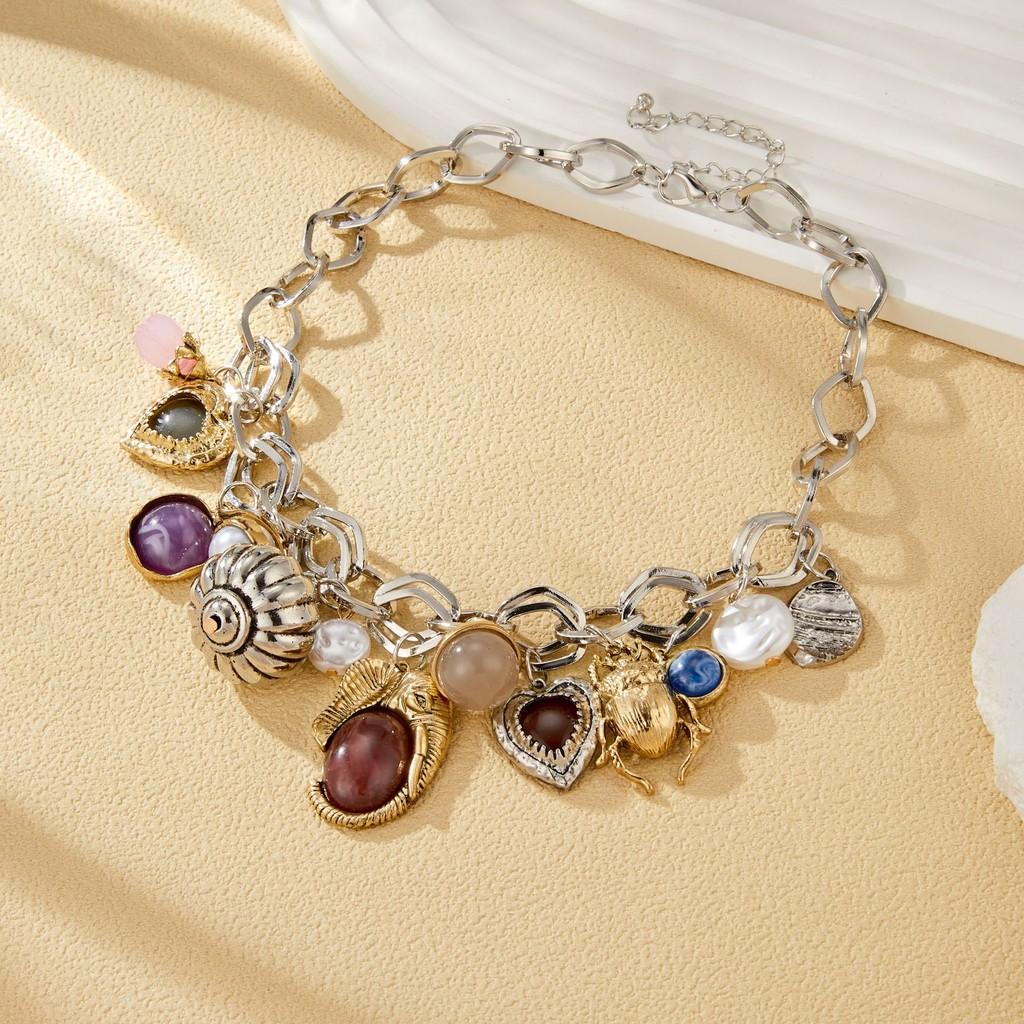 Elegant Retro Gemstone And Faux Pearl Earrings With Unique Shapes Asymmetrical