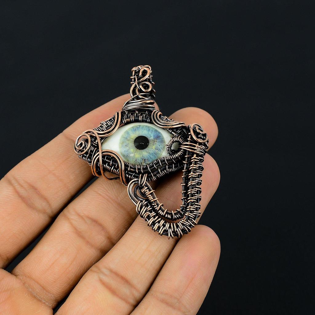 Evil Eye Pendant, 999 Copper Wire Wrapped Gemstone Jewelry, Handmade Pendant, For Mother Day