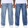 Men's Loose Fit Straight Leg Stretch Jeans with Multi-Pocket for Spring