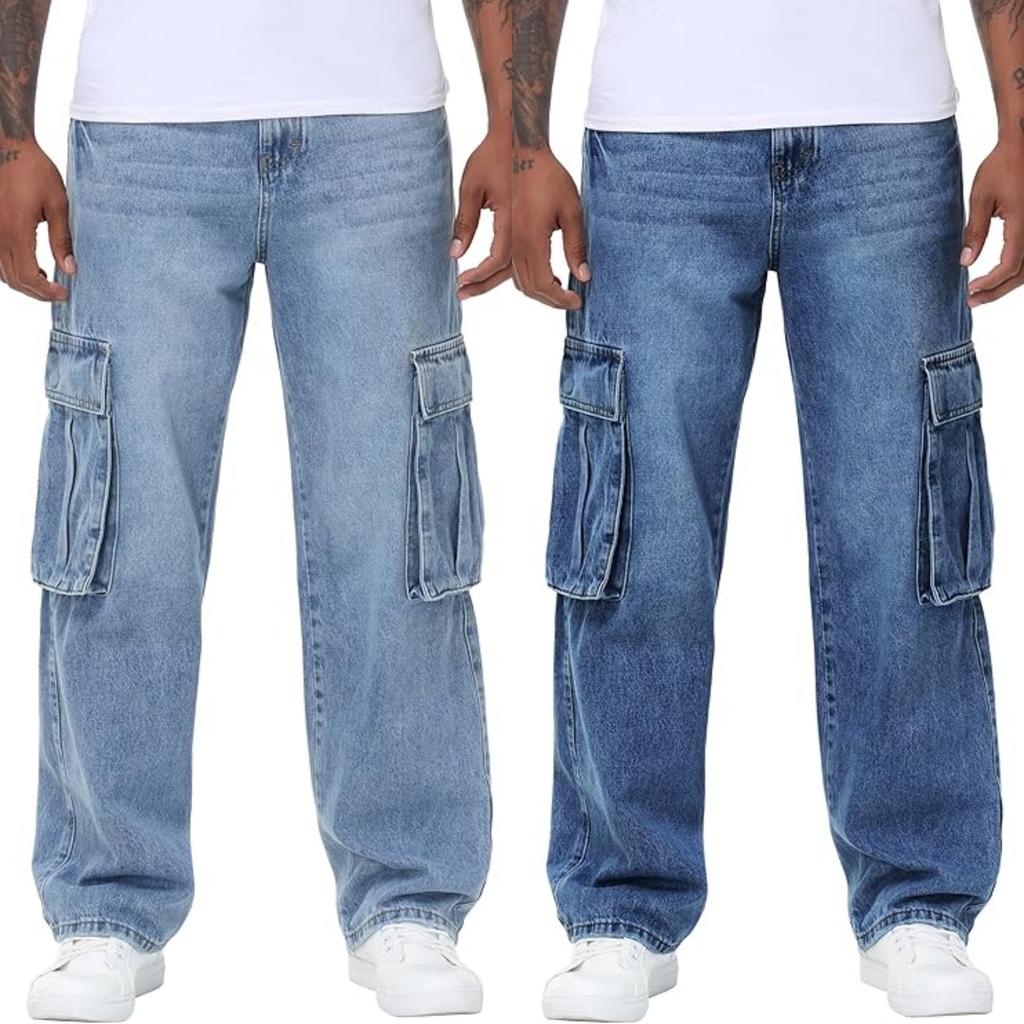 Men's Loose Fit Straight Leg Stretch Jeans with Multi-Pocket for Spring