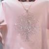 T-shirt Casual da Donna Estive per il Pendolarismo, Girocollo, Stampa Diamanti, Colore Unito, Manica Corta Larga, Top