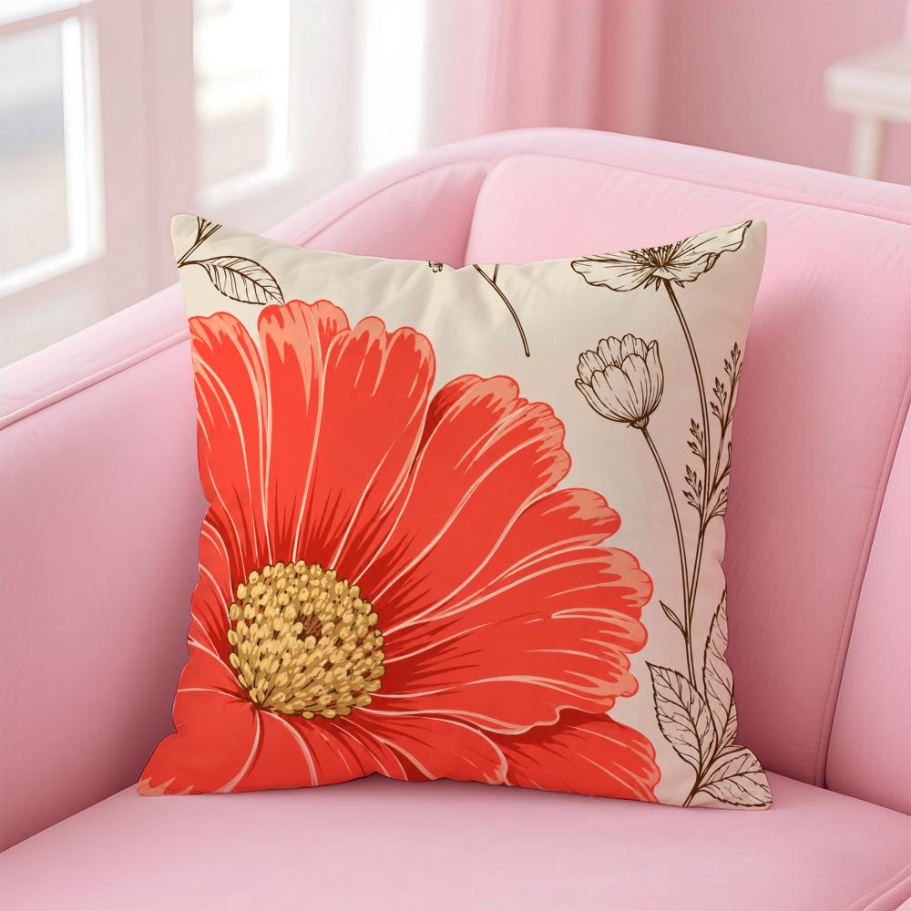 Floral Print Daisy Cushion Cover Short Plush Soft DoubleSided Printing Pillow Case Cozy Sofa Bedroom Home Decor Gift