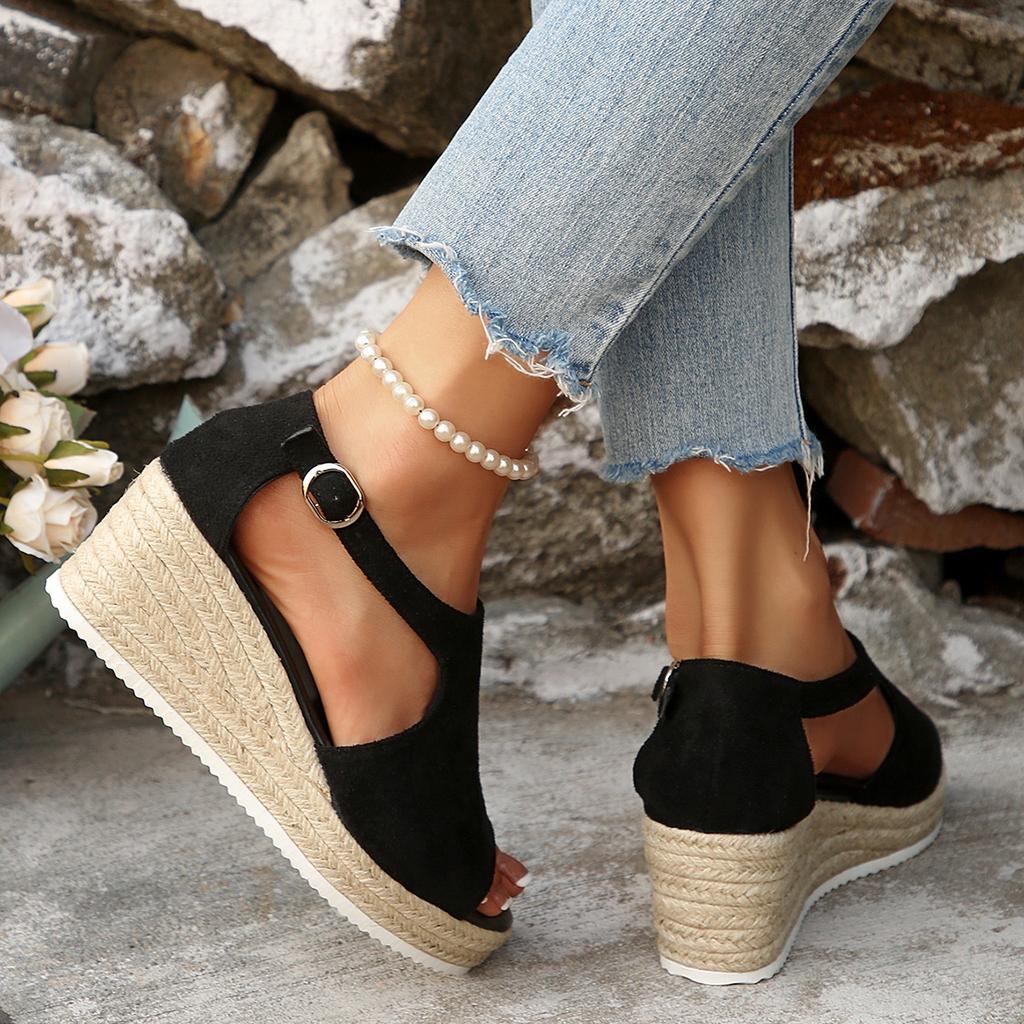 Large Size Sandals 2025 Summer New Wedge Heel Heightening Fashion Buckle Fish Mouth Amazon Outer Sandals