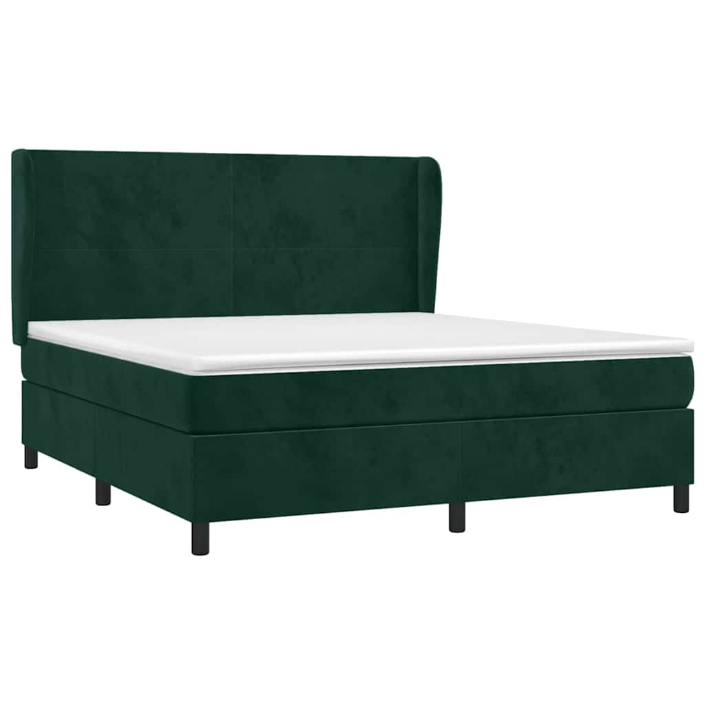 Box Spring Bed with Mattress Dark Green 160x200 cm Velvet