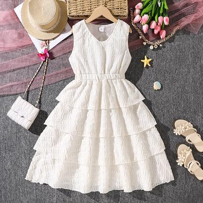 Children's Fashion Dress for Spring and Summer Elegant and Sweet Sleeveless Ruffled Dress for Girls
