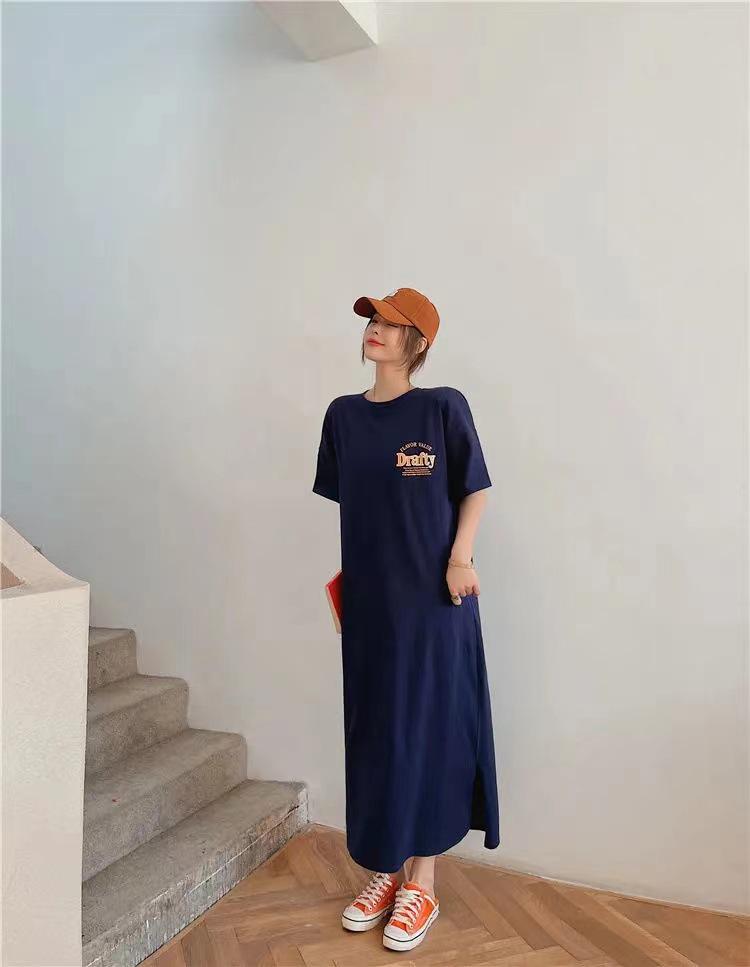 Plus Size Korean Style Printed T-Shirt Dress: Knee-Length Skirt for Summer Fashion