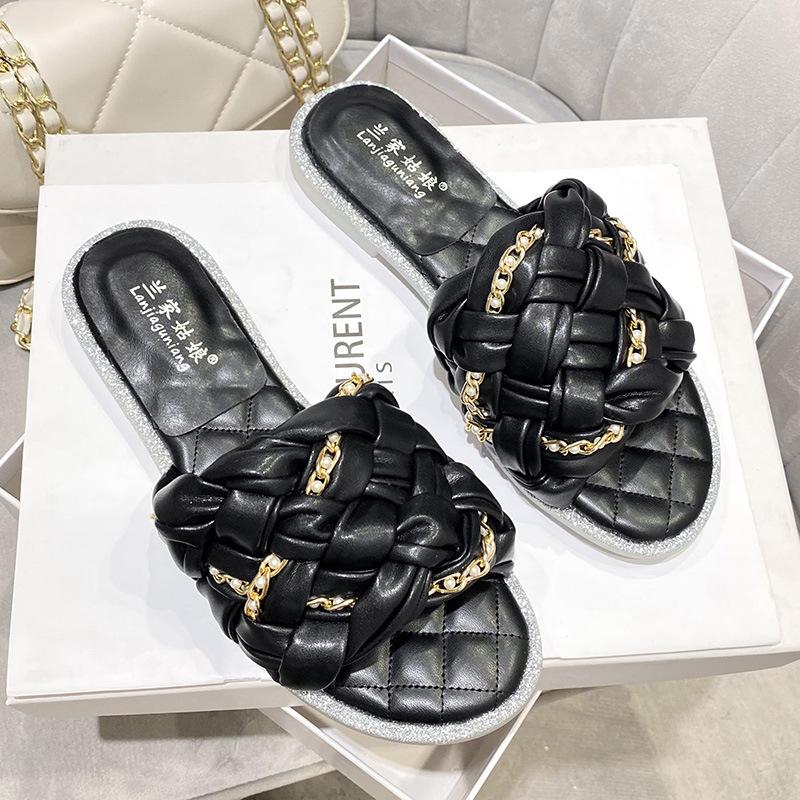 Модные блестящие тапочки на плоской подошве с кристаллами — фото 8