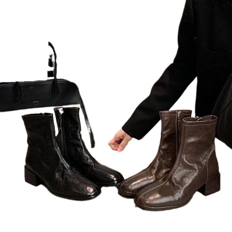 Fashion Women's Short Boots 2025 Spring Korean Style Square Head Thin Boots Short Boots Thick Heel Ankle Boots Women
