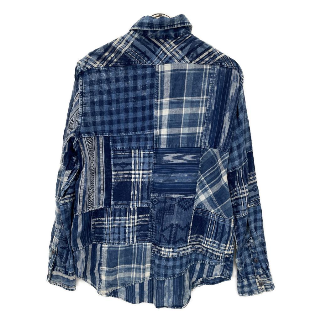 POLO RALPH LAUREN Indigo Cotton Linen Patchwork Native American Pattern Shirt tops L Blue x whiteUsed