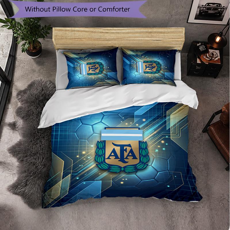 Argentina Football Pattern 3 Pieces Bedding Set Soft Microfiber Duvet Cover with Pillow Cases for Bedroom