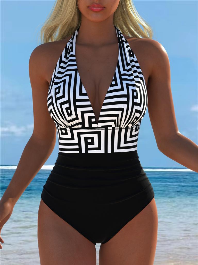 1011 Women's One-piece Swimsuit Neck Strap Halter Sling Design Beach Swimsuit