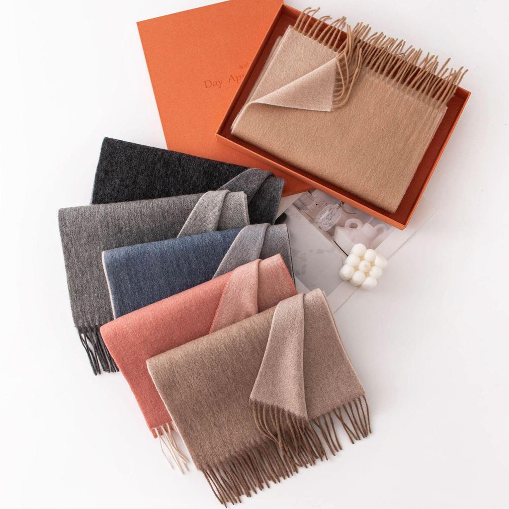High-End Double-Sided 100% Lambswool Solid Color Scarf Shawl for Winter