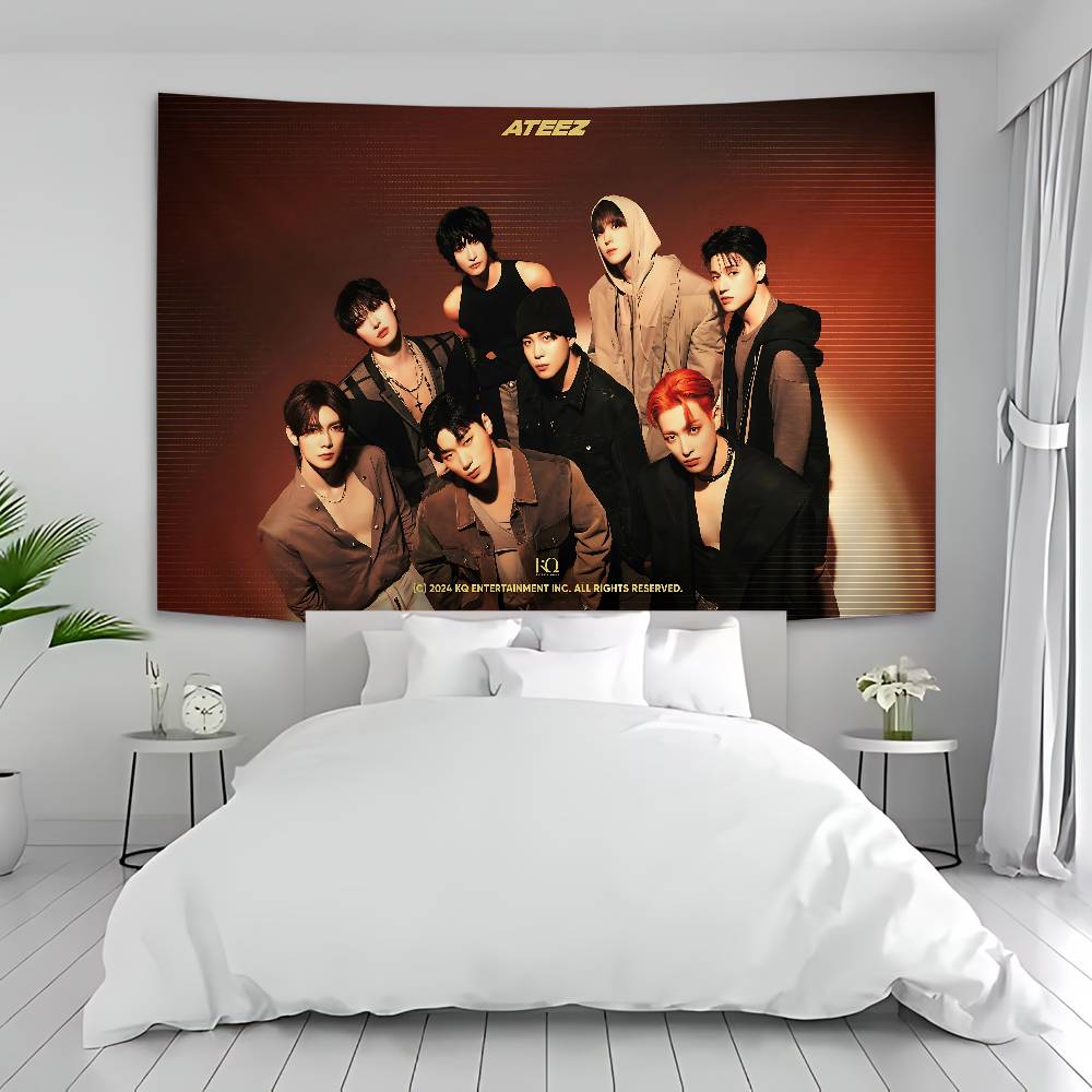 1pc Classic KPOP Hot Aateez Singer Hippie Wall Hanging Tapestries Art Science Fiction Room Home Decor Kawaii Room Decor