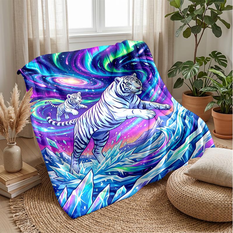Tiger In Colorful Jungle Theme Blanket Lightweight Warm Flannel Blanket Decorative Throw Blanket for Home Decoration