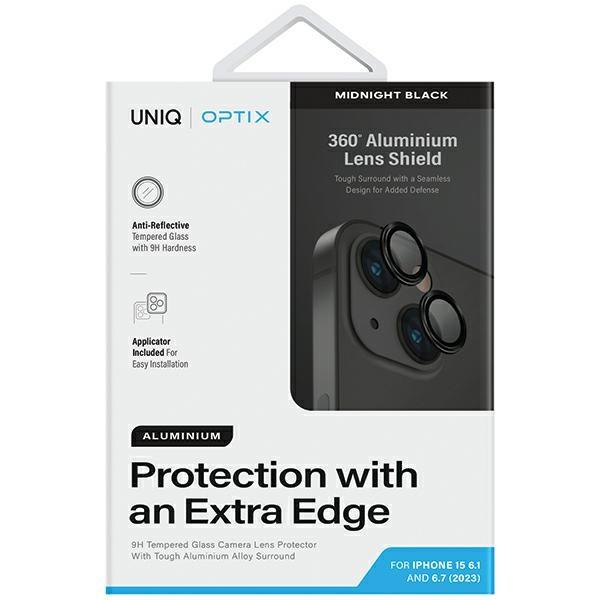 Uniq Optix Aluminium Camera Lensprotector Iphone 15 6.1 / 15 Plus 6.7 Midnight Black Glass For Camera Lens With Applicator