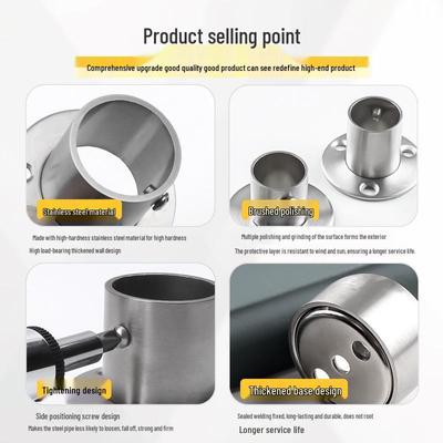 Stainless Steel Flange Base Wardrobe Clothes Rail with Round Tube and Short Leg Holder