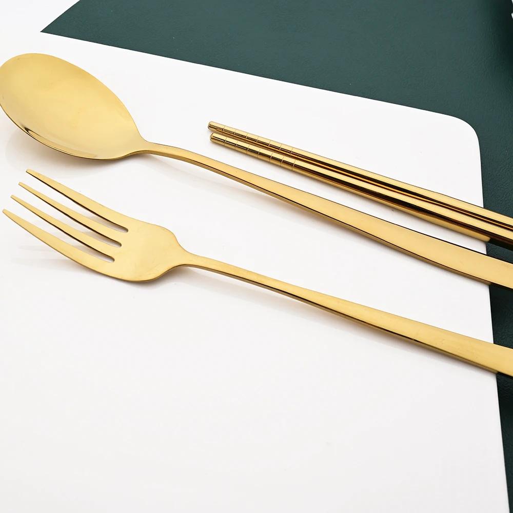 304 Edelstahl Besteckset Sushi Stäbchen Esslöffel Set 8/10 Stück Geschirr Koreanische Essstäbchen Dessertlöffel Besteckset