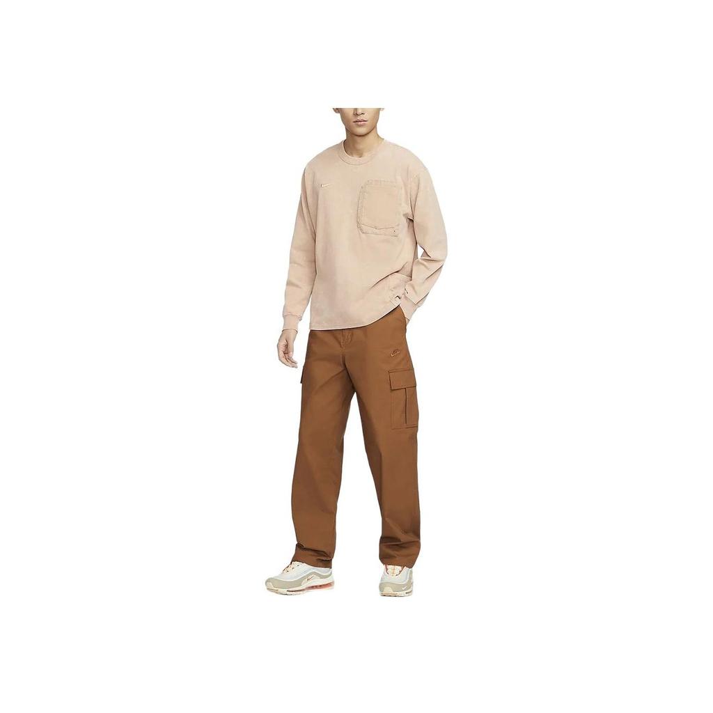 Nike Sportswear Premium Logo Embroidered Crew Neck Casual Long Sleeve T-Shirt Men Tops Light-Khaki FZ6563-200