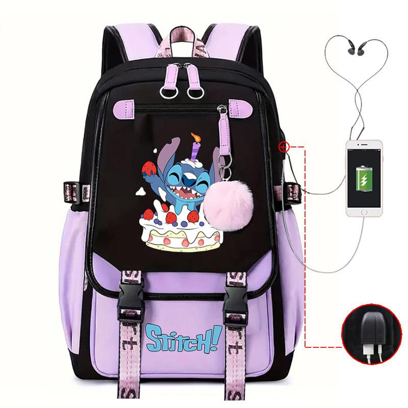 Cute Cartoon Printed Schoolbag Junior High School Student High School Student With Usb Multi-Function Student Schoolbag