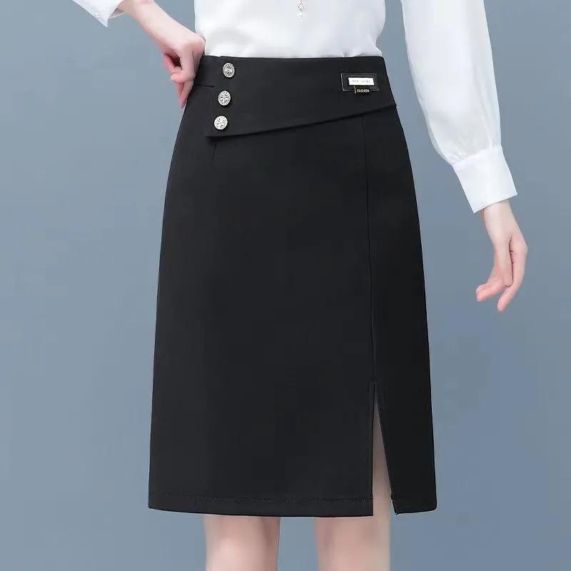 Women's Spring and Summer Solid Color High-waisted Split Half-body Skirt Elegant Commuter Package Hip A-line Skirt
