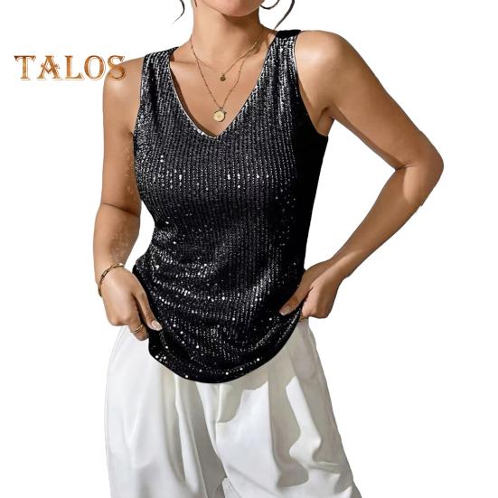 

Женский жилет с пайетками, V-образным вырезом, без рукавов, свободный крой, жилет для праздников, вечеринок, повседневная одежда 2XL чёрный