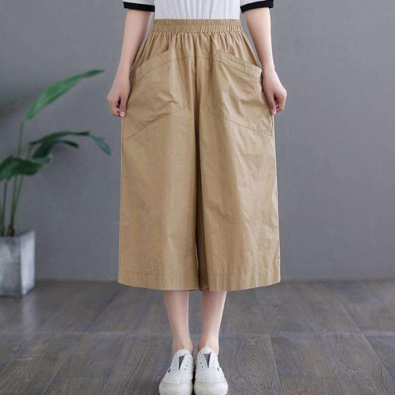 

90% Nylon Wide-Leg Casual Plus Size Slimming Shorts for a Long-Leg Look - Summer Seven-Point Design 4XL (140-150 jin) хаки