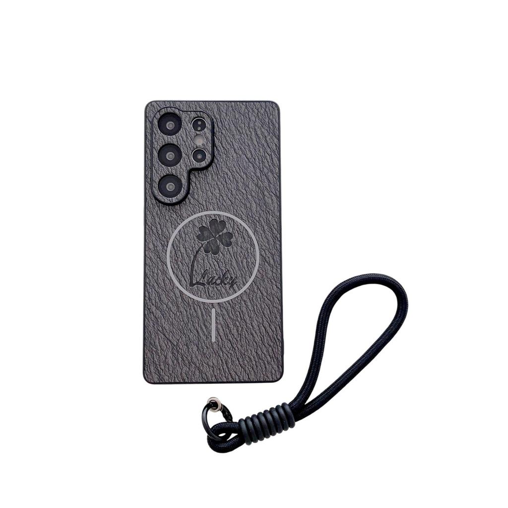 Samsung S25ULTRA Kleeblatt Leder Magnetische Handyhülle - Kompatibel mit S24FE/S23p, Vollständige Abdeckung, Sturzschutz.