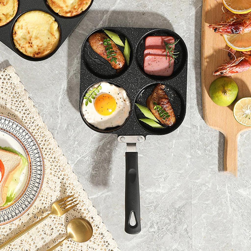 Non Stick Four Hole Frying Pan For Pancakes And Burgers, Small Square And Round Iron Frying Pans With Even Heat Distribution, Easy To Clean