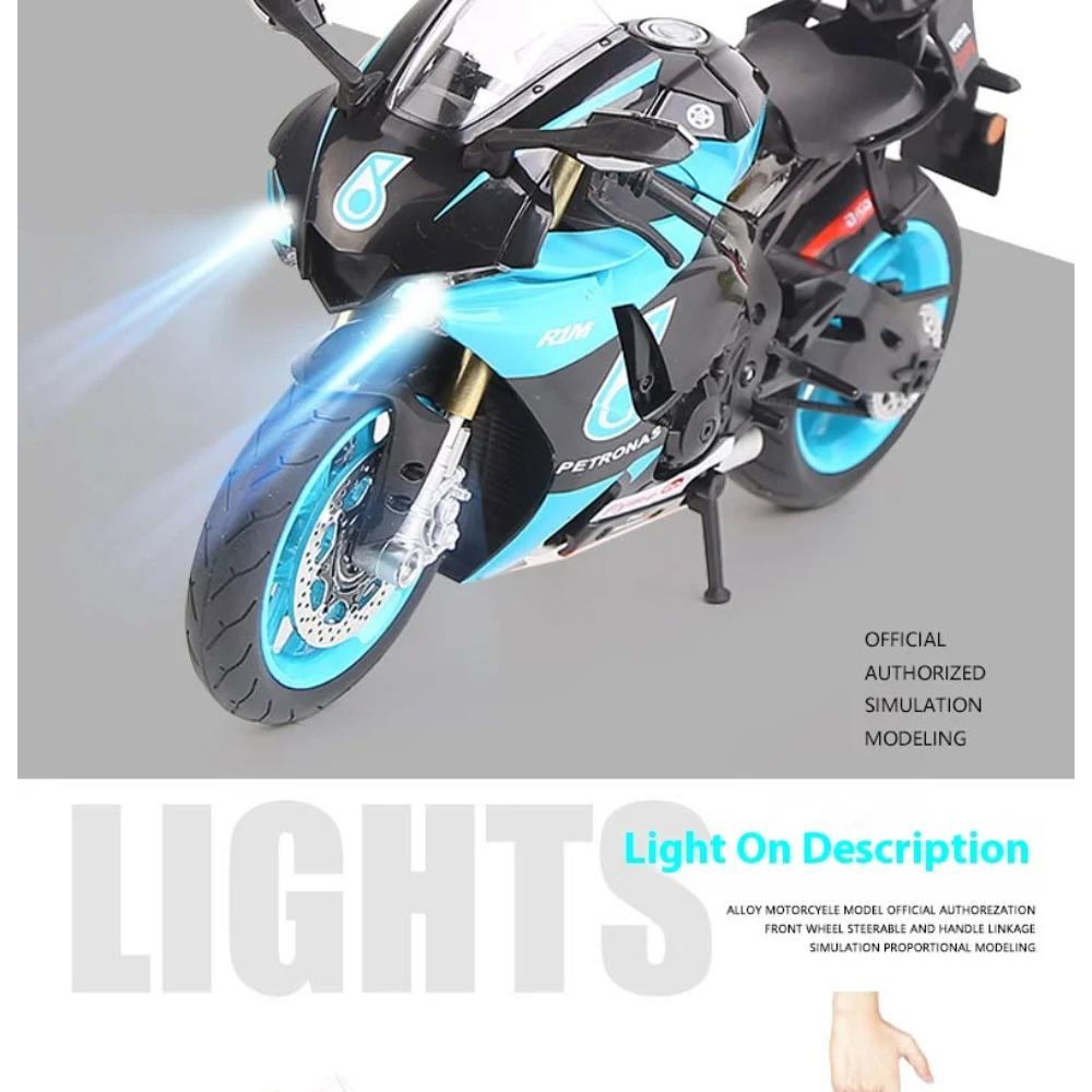 1/9 Scale Yamaha R1M Motorcycle Die Cast Model Car Alloy Metal Desktop Trendy Toy Decorations Sound & Light Birthday Gifts with Friend