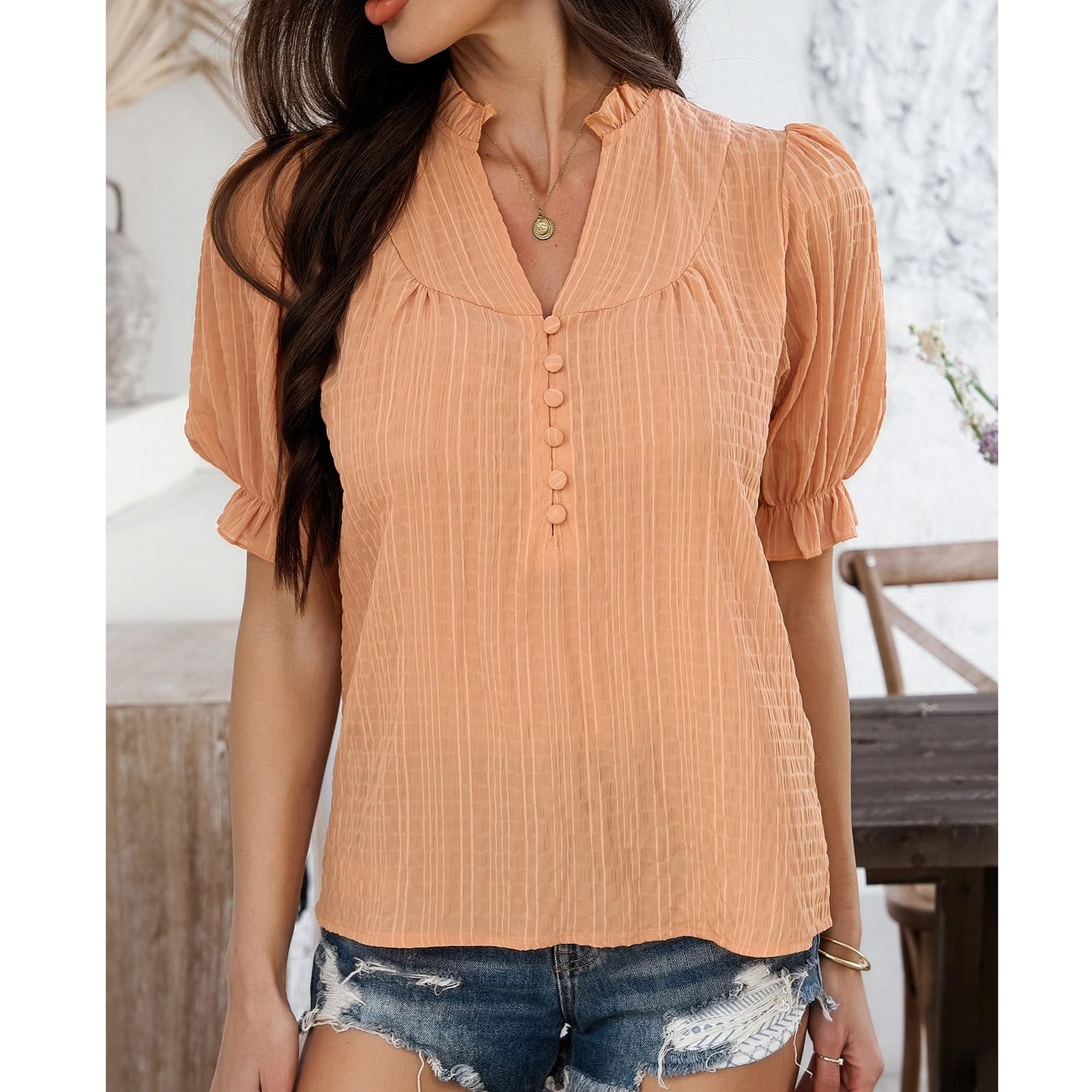 

Women s Loose Casual V-Neck Flared Five Quarter Sleeve Top Five Quarter Sleeve Top M оранжевый