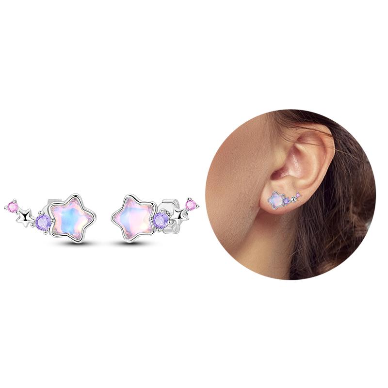 Silver 925 Heart CZ Cubic Zircon Round Daisy Flower Trio Stud Earrings for Women Silver S925 Original Fashion Jewelry