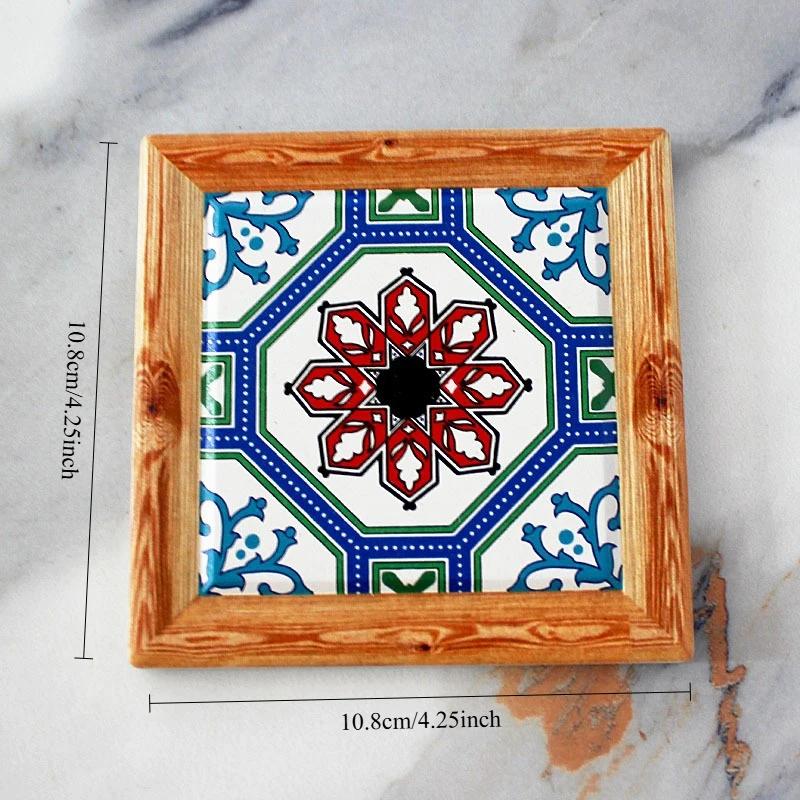 2025 Bohemian Square Vintage Retro Insulation Pad, Mat Floral Tile Ceramic Coffee Coaster, Kitchen Home Desktop Decoration Pads