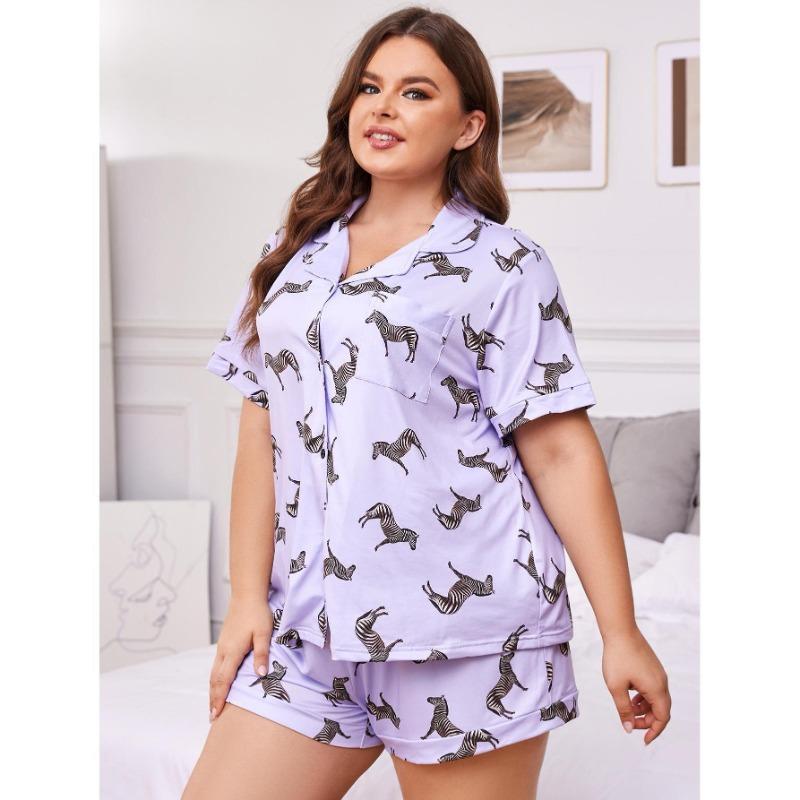 Women's Pajamas Plus Size Homewear Loose Casual Short Sleeve Shorts Suit