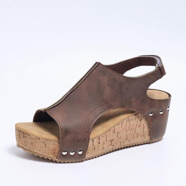 

Foreign trade 2025 Roman sandals flat platform sandals large size shoes fish mouth women spot wedge sandals women 43 темно-коричневого