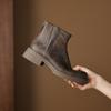 Fashion 2025 NEW Autumn Women Boots Split Leather Women Shoes Round Toe Chunky Heel Shoes Chelsea Boots Daily Shoes Platform Short Boots