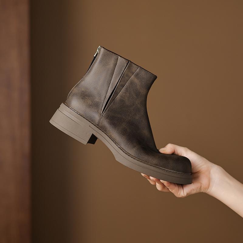 Fashion 2025 NEW Autumn Women Boots Split Leather Women Shoes Round Toe Chunky Heel Shoes Chelsea Boots Daily Shoes Platform Short Boots