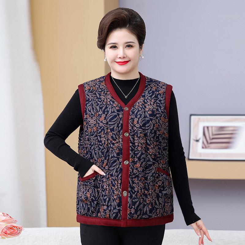 Warm Plus-Size Camel Down Vest with Fleece Lining for Middle-Aged and Elderly Women