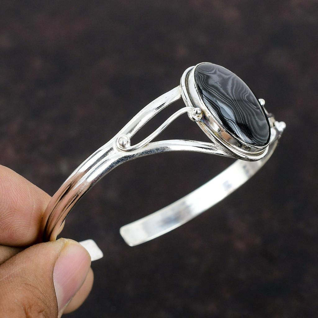 Psilomelane Edelstein-Armreif, handgefertigter Schmuck, neuestes Design, Armreif aus 925er Sterlingsilber, verstellbarer Armreif, Verlobungsgeschenk