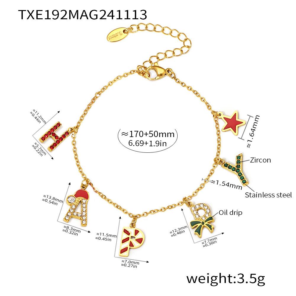 Qiong Yao Enamel & Zircon HAPPY Jewelry Set: Necklace, Bracelet & Earrings in European Style for Christmas